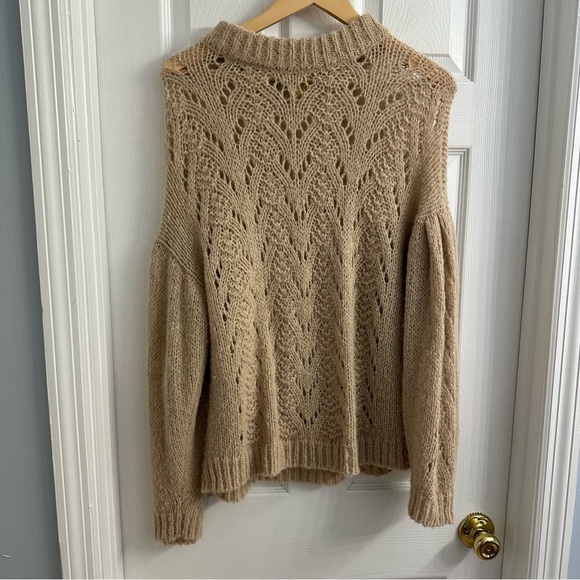 Kate Spade Sweater $298 Knit Tan Pointelle Alpaca Wool Neutral Size Large - Picture 2 of 4